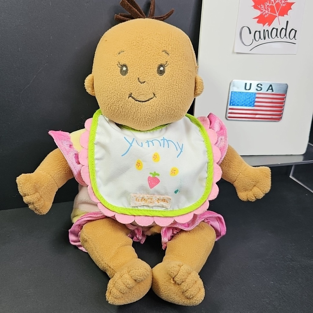 Manhattan Toy Baby Stella Doll Brown Hair Soft Plush Bib Outfit 2005 CLEAN